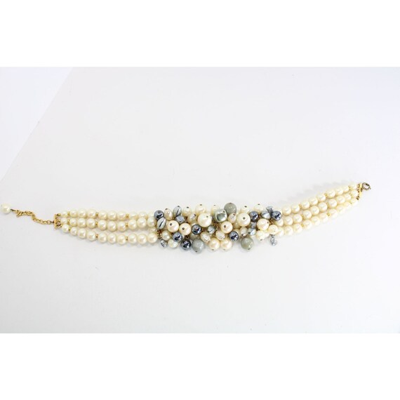 Beaded Choker Necklace Faux Pearl Ivory Gray Adju… - image 3