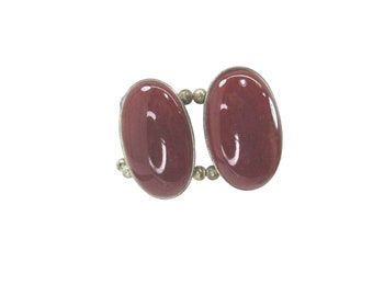 Faux Red Stone Cabochon Silvertone Bracelet 46157