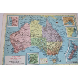 Australië Nieuw-Zeeland kaart Vintage wereldatlas Globemaster 90716