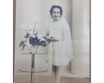 Vintage Kabinett Foto Junges Mädchen Kommunion 1944 25241