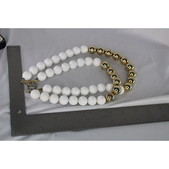Chunky Beaded Necklace Double Strand White Gold V… - image 4