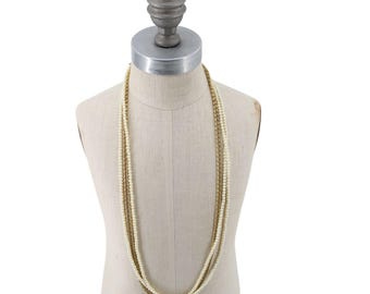 Goldtone Faux Pearl Multistrand necklace Gold Tone Vintage 94311