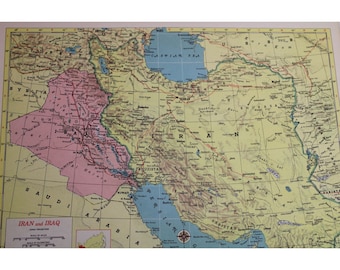 Middle East Turkey Syria Iraq Iran Map Vintage World Atlas Globemaster 90663