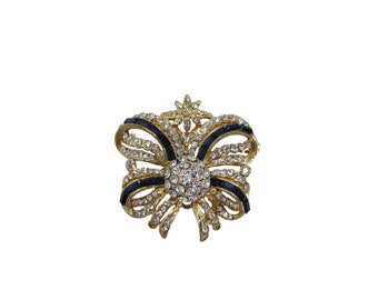 Crystal Faux Sapphire Brooch Ribbon Spray 77392