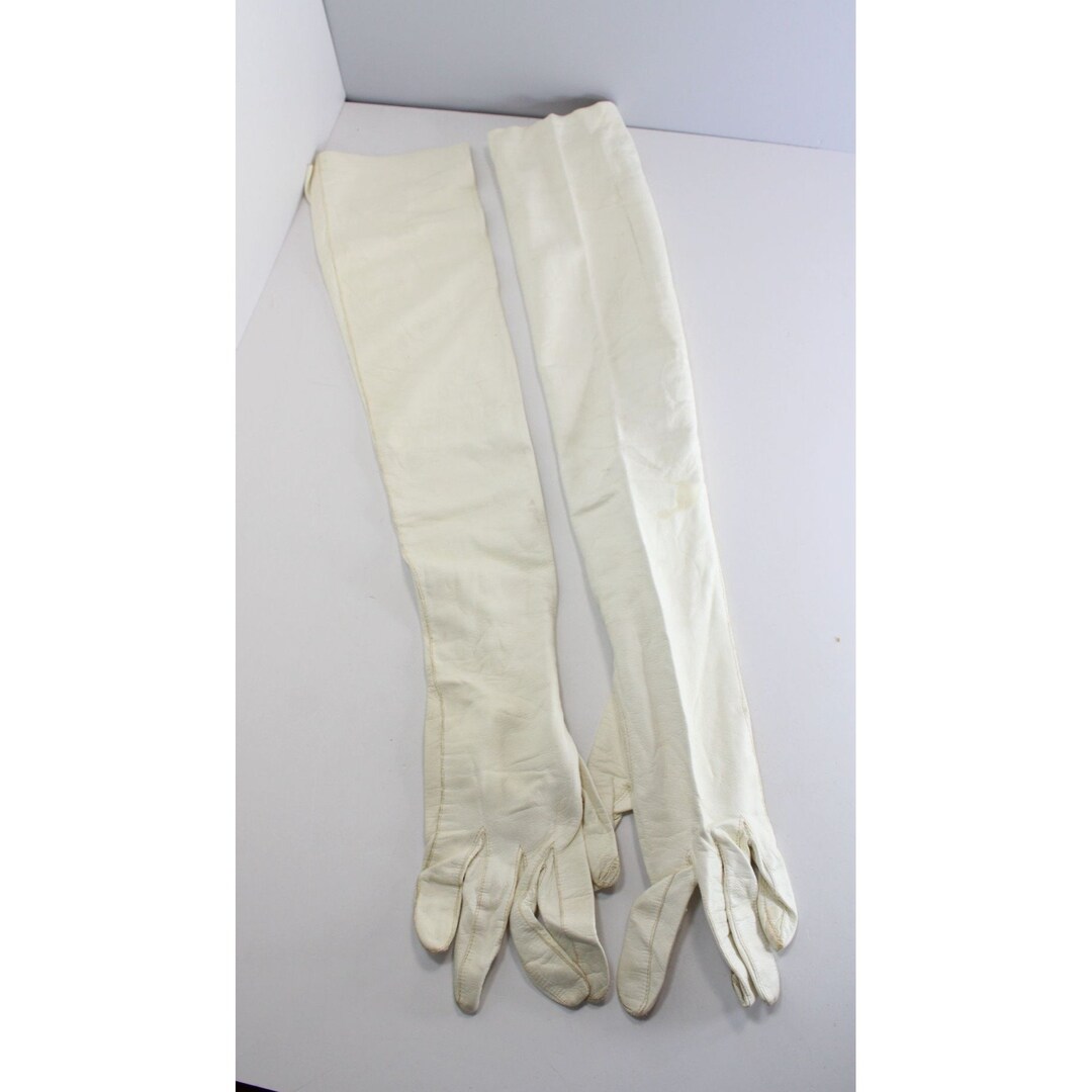 Antique Gant Chanut Kid Opera Gloves Kidd White Size 6 1/2 France 77401