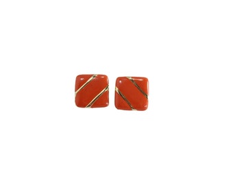 Orange Enamel Square Pierced Earrings Square Enameled 77058
