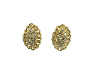 Pendientes vintage de cristal dorado con clip en tono dorado 50013