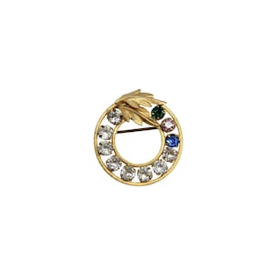 DCE Curtis Multicolor Rhinestone Brooch 14 KT GF Vintage 88481