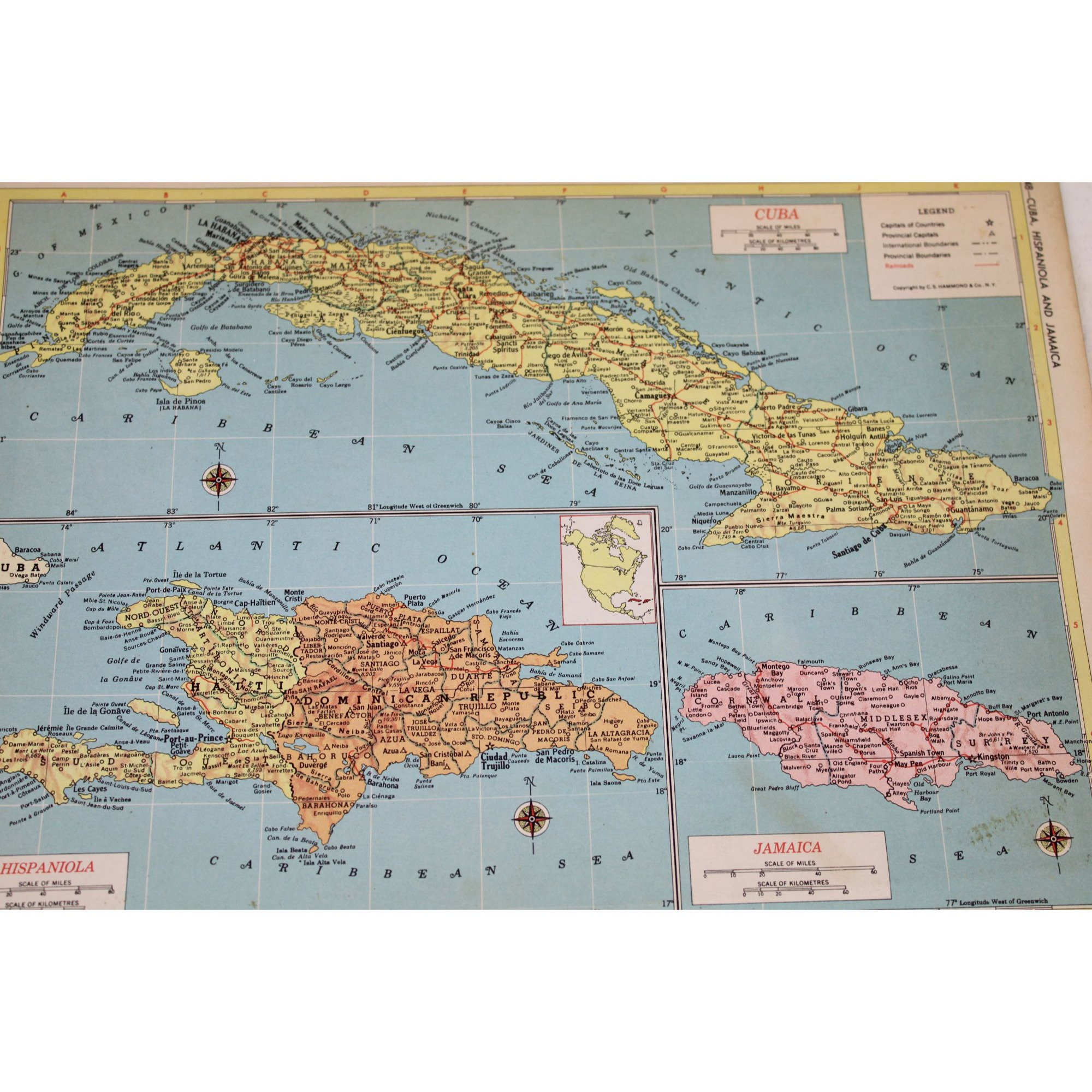 Cuba Hispaniola Jamaica Map Vintage World Atlas 90871 - Etsy