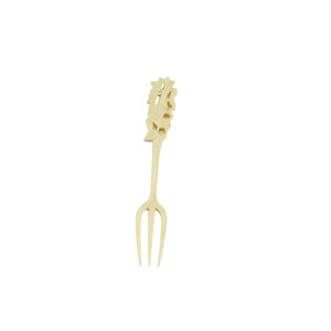 Carved Bovine Bone Small Fork Pickle Olive Tropical Bird 66561