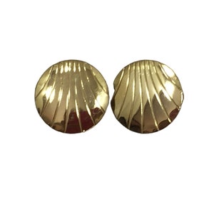 Vintage Gold Tone Clip On Disk Button Earrings Large 24200