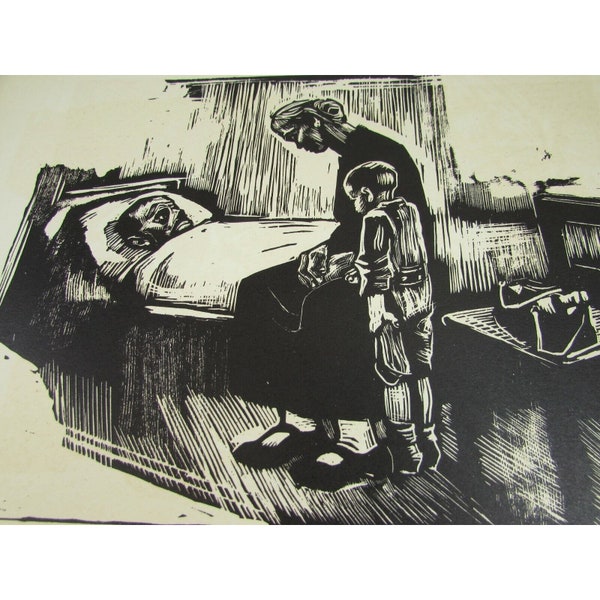 KÄTHE KOLLWITZ Visit to the Hospital People Vintage Print 52310