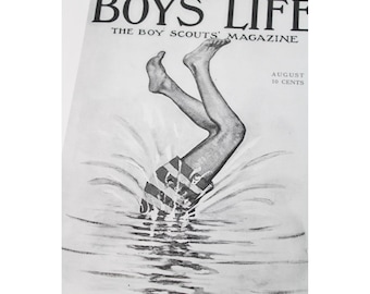 Black White Boys Life Swimming Reprint Print Norman Rockwell Vintage 94326