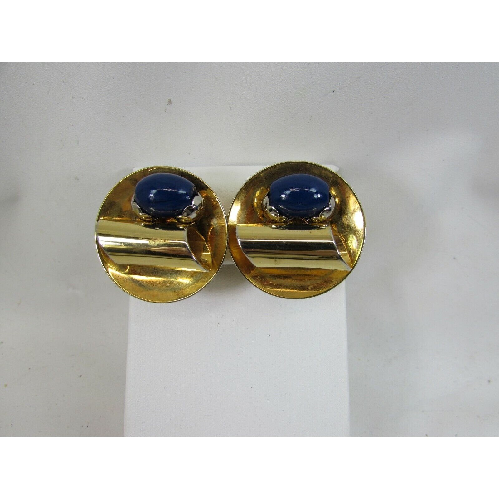 Boucles D'oreilles Vintage à Clips - Perles Bleues Magnifiques - Bijou Fantaisie 3129