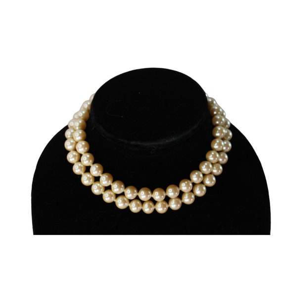 Faux Pearl Necklace Double Strand Vintage Knotted 