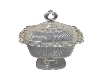 Indiana Glass Lace Edge Covered Candy Dish w/ Lid Clear Pedestal Vintage 91353