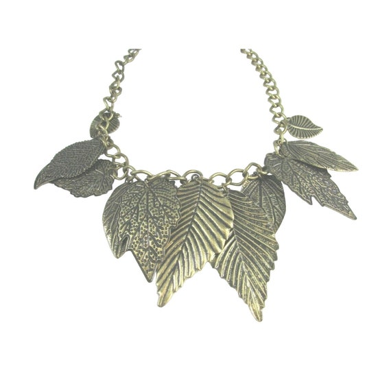 Antiqued Gold Tone Leaf Necklace Leaves Goldtone … - image 4