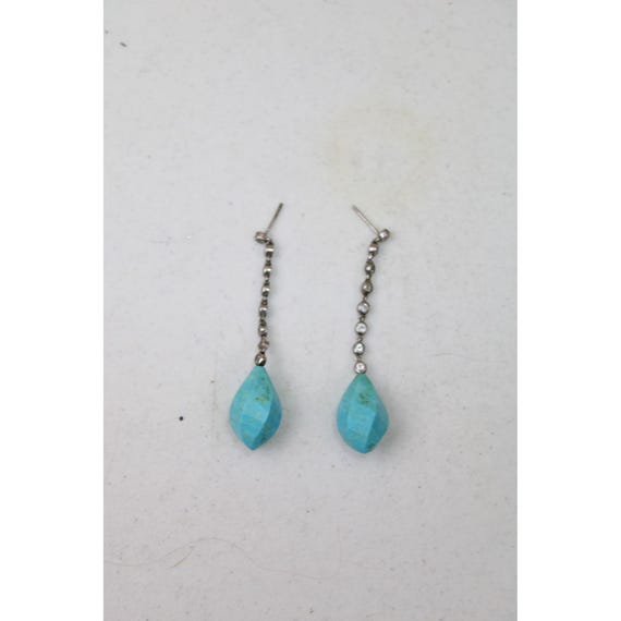 Drop Dangle Faux Turquoise Crystal Pierced Earrings Vintage