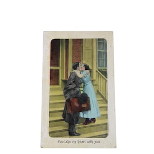 Carte postale romantique 1912 Couple s'embrassant vintage antique 93419