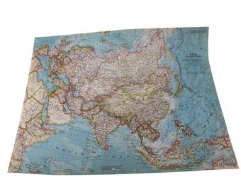 1959 National Geographic Map Asia Vintage 94243