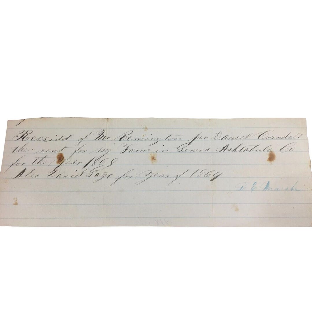 Antique Receipt 1868 Rent Daniel Crandall David Gage 1869 21750 Etsy