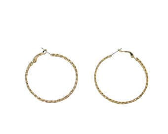 Large Goldtone Pierced Hoop Earrings Flat Curb Chain Gold Tone 88971