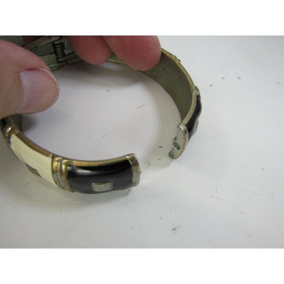 Men's Solid Gold Curve Bangle Paved with Black Stones