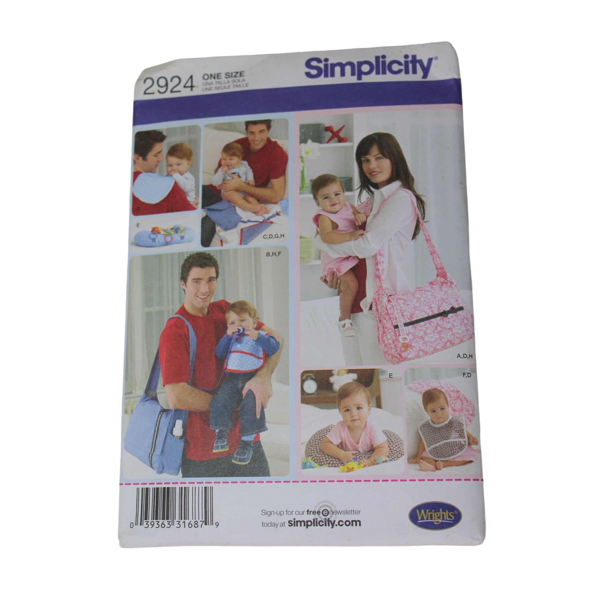 Simplicity 2924 Sewing Pattern Diaper Bag Pad Bib Burp Cloth