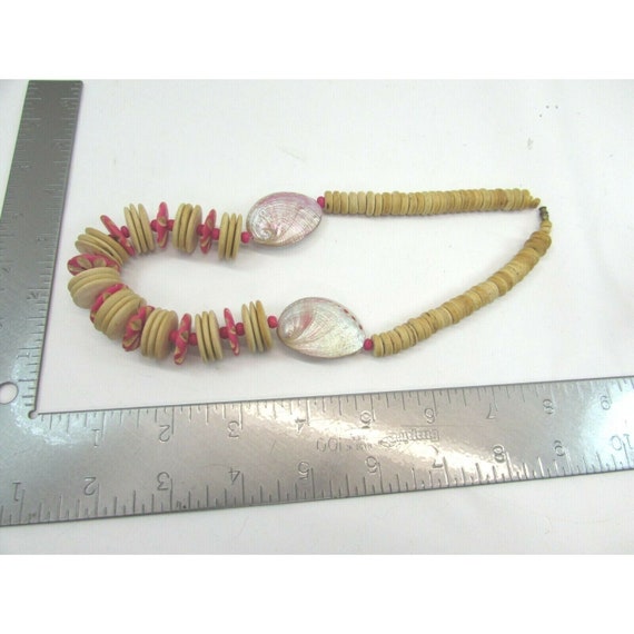 Wood & Shell Necklace Pink Beads Beaded 47293 - image 5