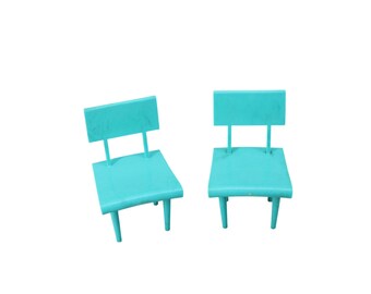 2 1950's Doll Chairs Turquoise Teal Plastic Vintage 94795