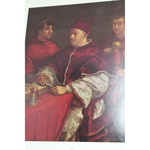 Raphael Print Porträt Leo X und Zwei Kardinäle Vintage 54642