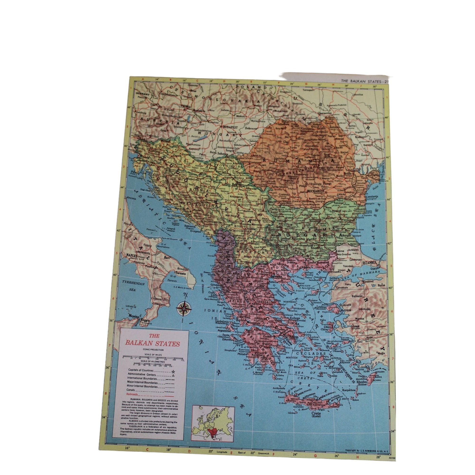 Balkan States Map Vintage World Atlas Globemaster 90664