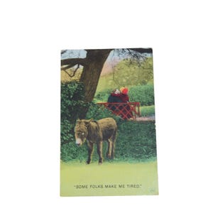 Carte postale romantique avec âne, couple, baisers, humour, 1912, vintage, 93368
