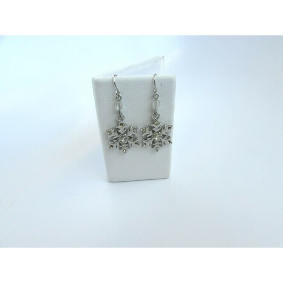 Silvertone Snowflake Drop Dangle Pierced Earrings… - image 2
