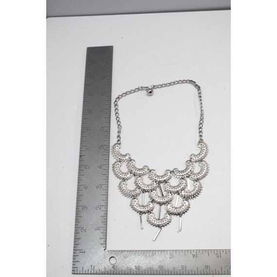 Pierced Silvertone Statement Necklace Vintage Sil… - image 4