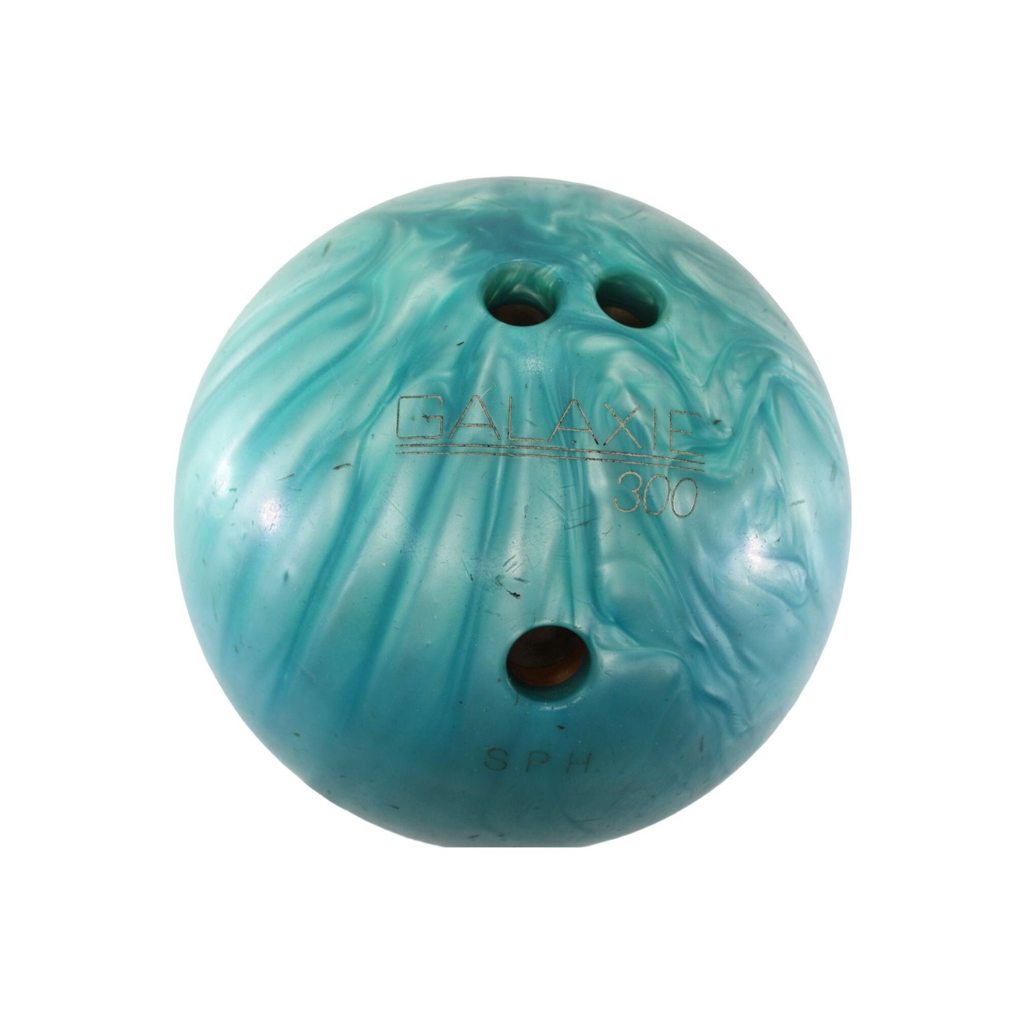 Boule de bowling tourbillonnante Columbia 300 points blancs bleus scintillants, boule 12 lb 4 oz, bon état, quelques rayures et usure, boule de bowling Columbia 300 - France