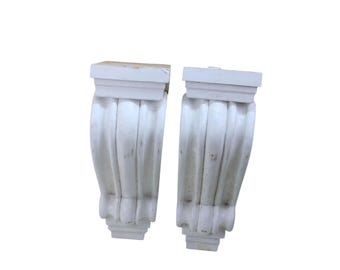 Pair White Wooden Corbels Vintage Wood 92503