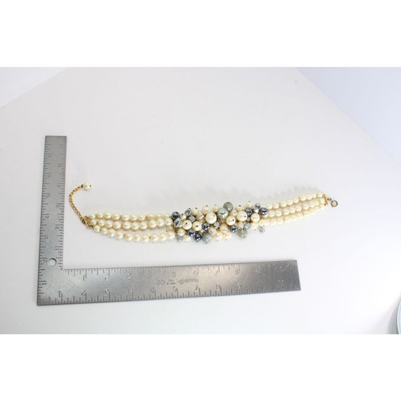 Beaded Choker Necklace Faux Pearl Ivory Gray Adju… - image 5