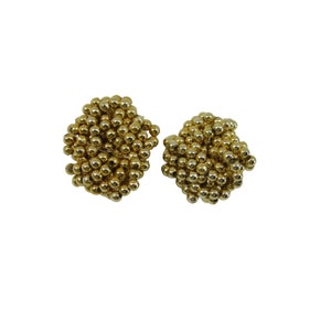 Vintage Twisted Beaded Gold Tone Clip On Earrings Beads 52616