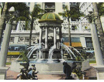 Vintage Electric Fountain Plaza Park U S Grant Hotel San Diego CA Postcard 51477