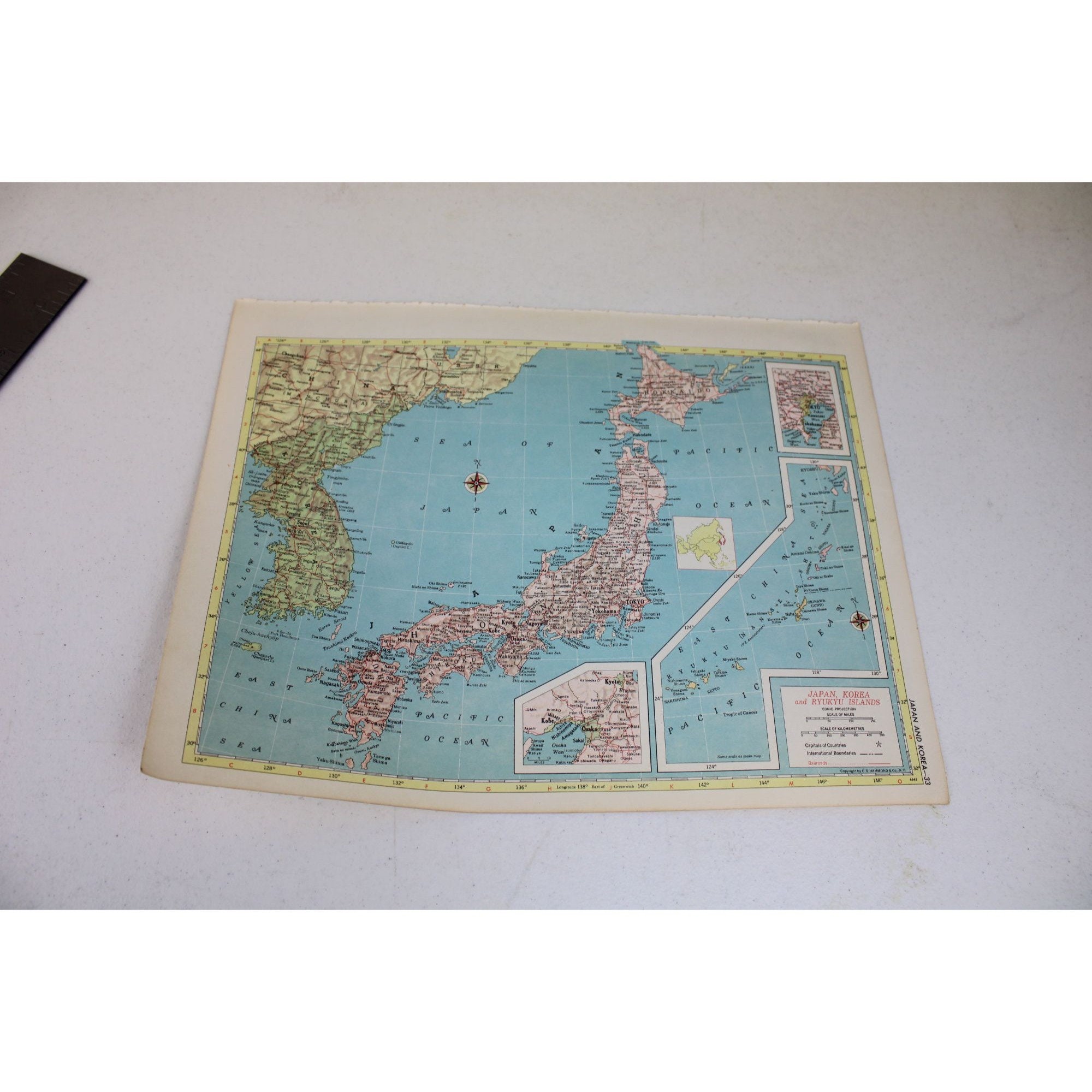 Japan Korea Ryukyu Map Vintage World Atlas Globemaster 90717 - Etsy