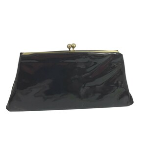 Vintage Purse St Thomas Black Patent Leather Clutch Chain Handle 26076