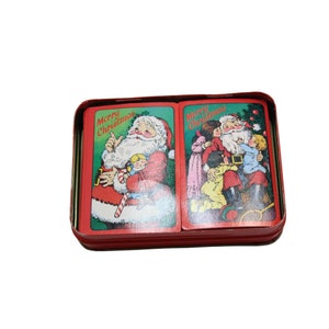 Weihnachtsmann Weihnachts Doppel Spielkarten Deck in Dose Vintage 88881