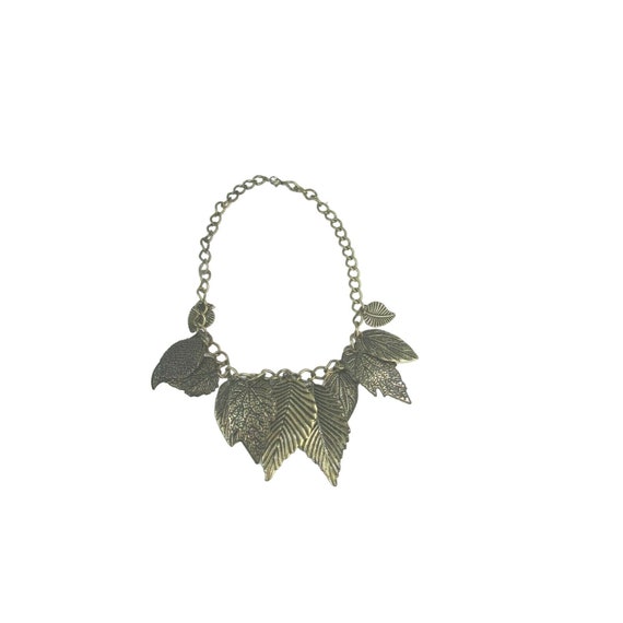 Antiqued Gold Tone Leaf Necklace Leaves Goldtone … - image 3