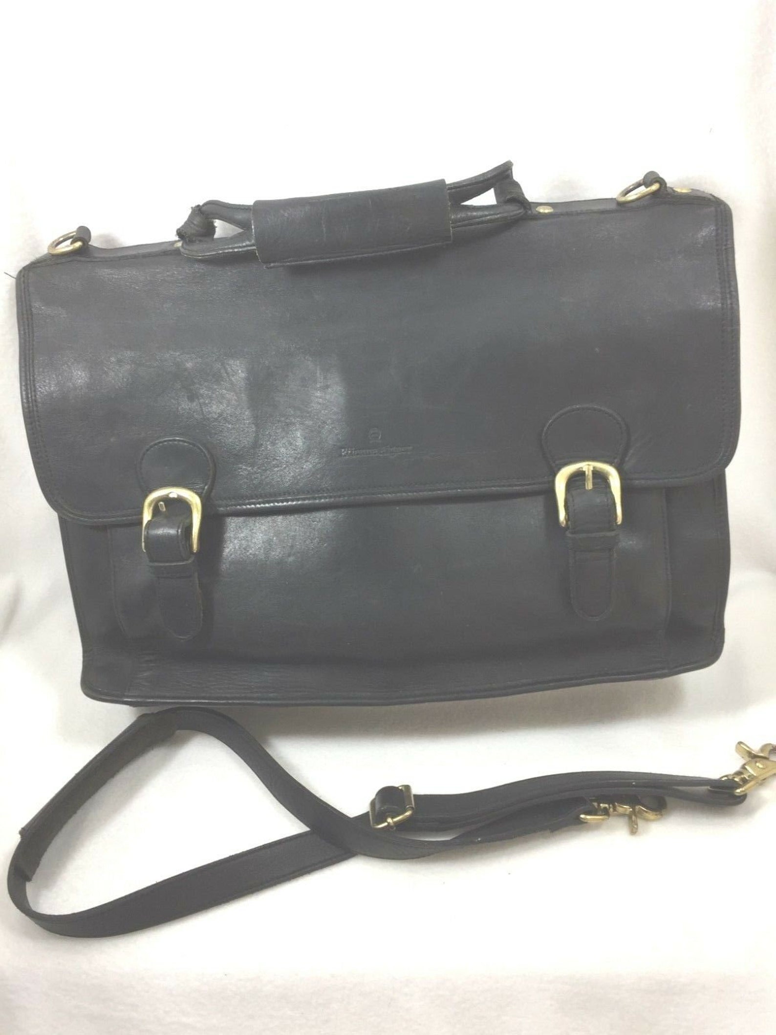 Vintage Etienne Aigner Black Leather Briefcase Messenger Bag | Etsy