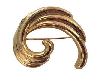 Vintage Goldtone Brooch Swirl 20260 Gold Tone