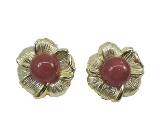 Vintage Goldtone Dogwood Flor Clip En Pendientes Daisy Floral Oro Tono 50085