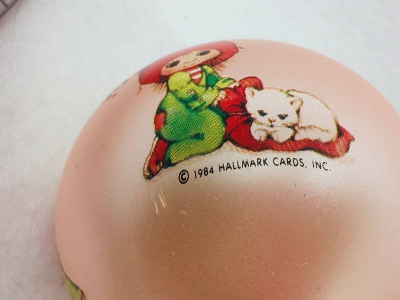 Vintage 1984 Hallmark Ornament Pink Gift of Friendship Girl Cat Big Eyes