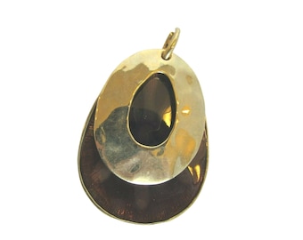 Vintage Goldtone Faux Amber Enamel Pendant Gold Tone 52964