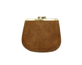 Suede Coin Purse Small Vintage Kiss Lock Brown 89948
